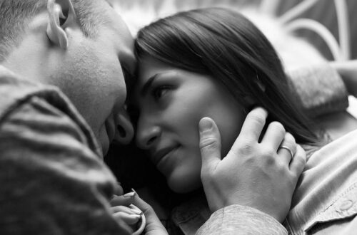 Couple sharing a tender romantic moment